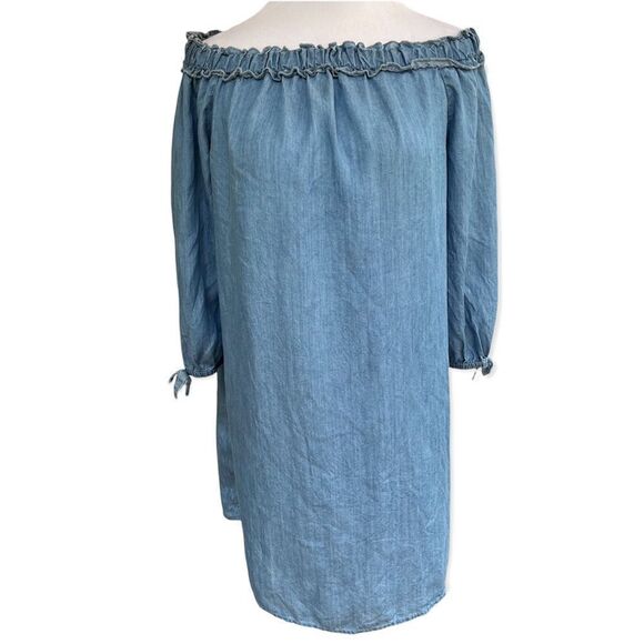 Crown & Ivy Chambray Off Shoulder Tencel Lyocell Soft Knee Length Dress Medium - Picture 1 of 6